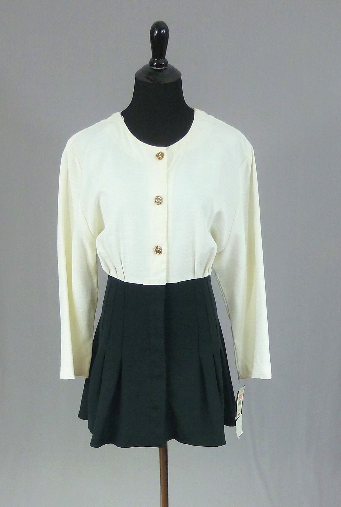 90s Black Off-white Tunic Top - Deadstock NWT - SL Fashions