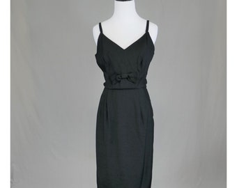 60s Little Black Dress - Sleeveless - Bow at Front Waist - LBD - Jandré - Party Dress - Vintage 1960s - S