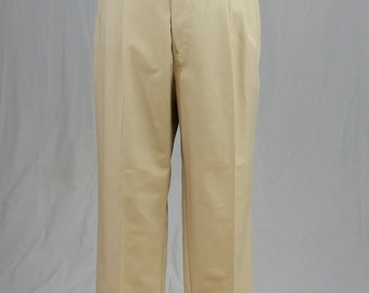 High Waisted Deadstock Unworn w/ Tags 31 waist Pleat Front Slacks 80s Light Brown Chic Pants 27.75 length HEMMED