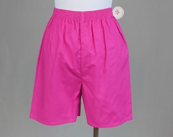 80s Magenta Pink Shorts - Deadstock NWT - Fuchsia Cotton - High Rise, Elastic Waist - Special Effects - Vintage 1990s - S M