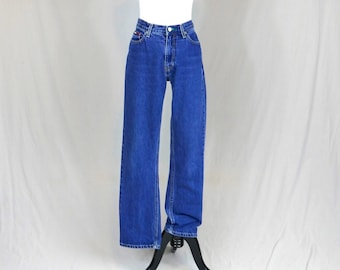 90s Tommy Hilfiger Jeans - snug 30" waist - Bootcut Blue Denim Pants - Vintage 1990s - 32" inseam Label Size 9