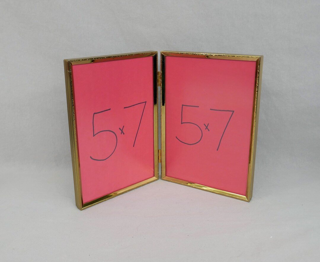 Vintage Hinged Double Picture Frame - Tabletop Gold Tone Metal W/ Non ...