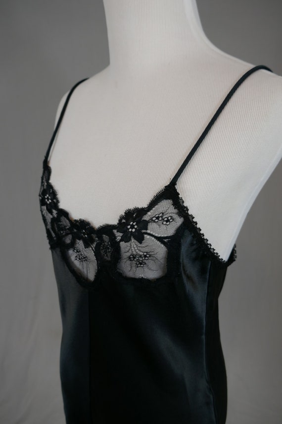 80s Black Satin Teddy Lingerie - Lace Trim - Snap Cro… - Gem