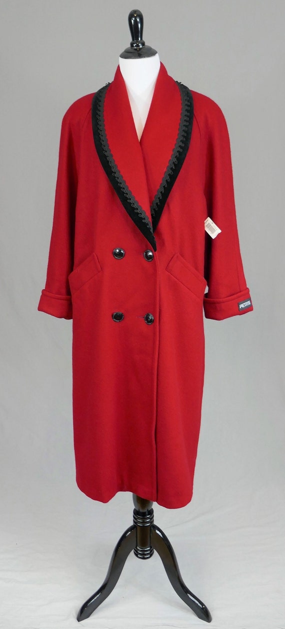 ジャケット・アウター 90s vintage deadstock goffa x wool coat 90s NWT Red Wool Coat - Deadstock - Black Velveteen Trim