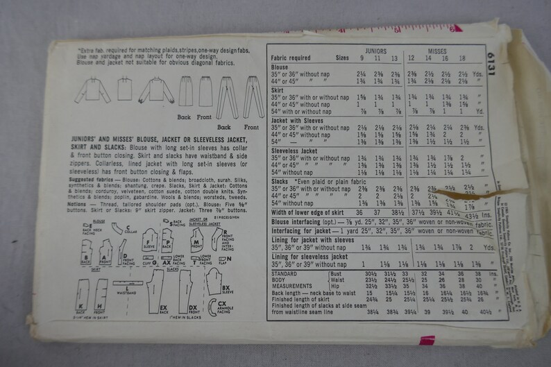 1965 Pattern Misses' Blouse, Jacket, Vest, Skirt, Slacks Uncut Simplicity 6131 Size 12 32 bust Vintage 1960s Sewing Pattern image 2