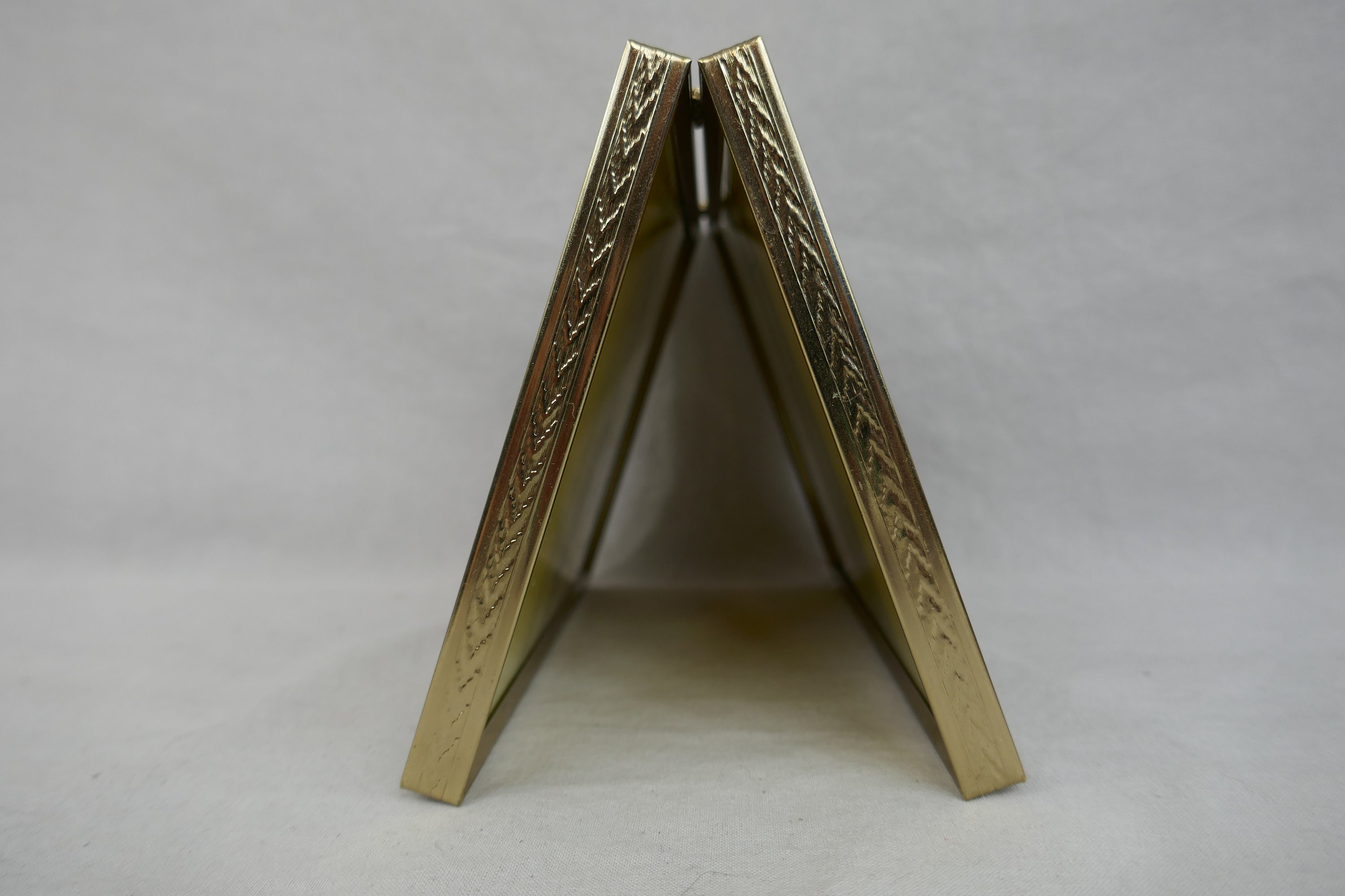 Vintage Hinged Double Picture Frame - Tabletop Gold Tone Metal W/ Glass ...