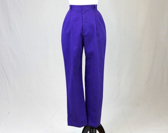 80s Purple Pants - 26" waist - Pleated Front - High Rise - Straight Leg - Bobbie Brooks - Vintage 1980s - 28.5" inseam