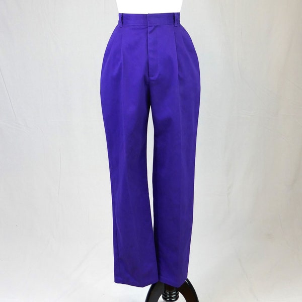 80s Purple Pants - 26" waist - Pleated Front - High Rise - Straight Leg - Bobbie Brooks - Vintage 1980s - 28.5" inseam