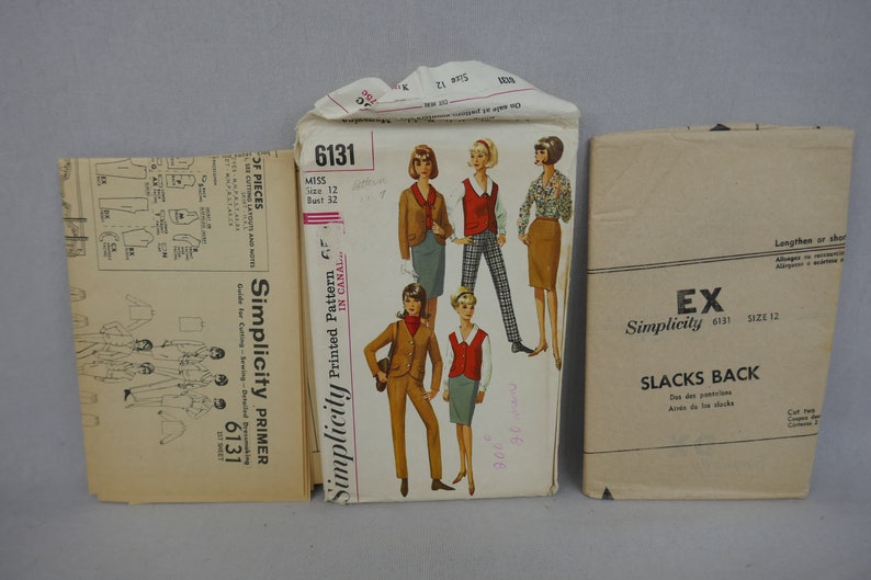 1965 Pattern Misses' Blouse, Jacket, Vest, Skirt, Slacks Uncut Simplicity 6131 Size 12 32 bust Vintage 1960s Sewing Pattern image 4