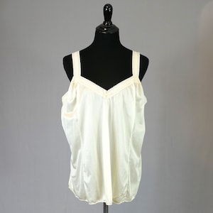 80s Beige Camisole - Stretch Lace Straps and Trim - Nylon Cami Blouse Slip - Vintage 1980s - XXL