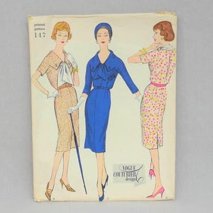 1958 Pattern - One Piece Dress - Vogue Couturier Design Printed 147 - Vintage 1950s Sewing Pattern - Size 14 - 34" bust