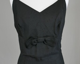 60s Little Black Dress - Sleeveless - Bow at Front Waist