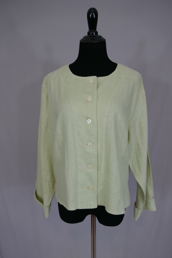 90s Light Green Linen Cardigan - Express - Long S… - image 2