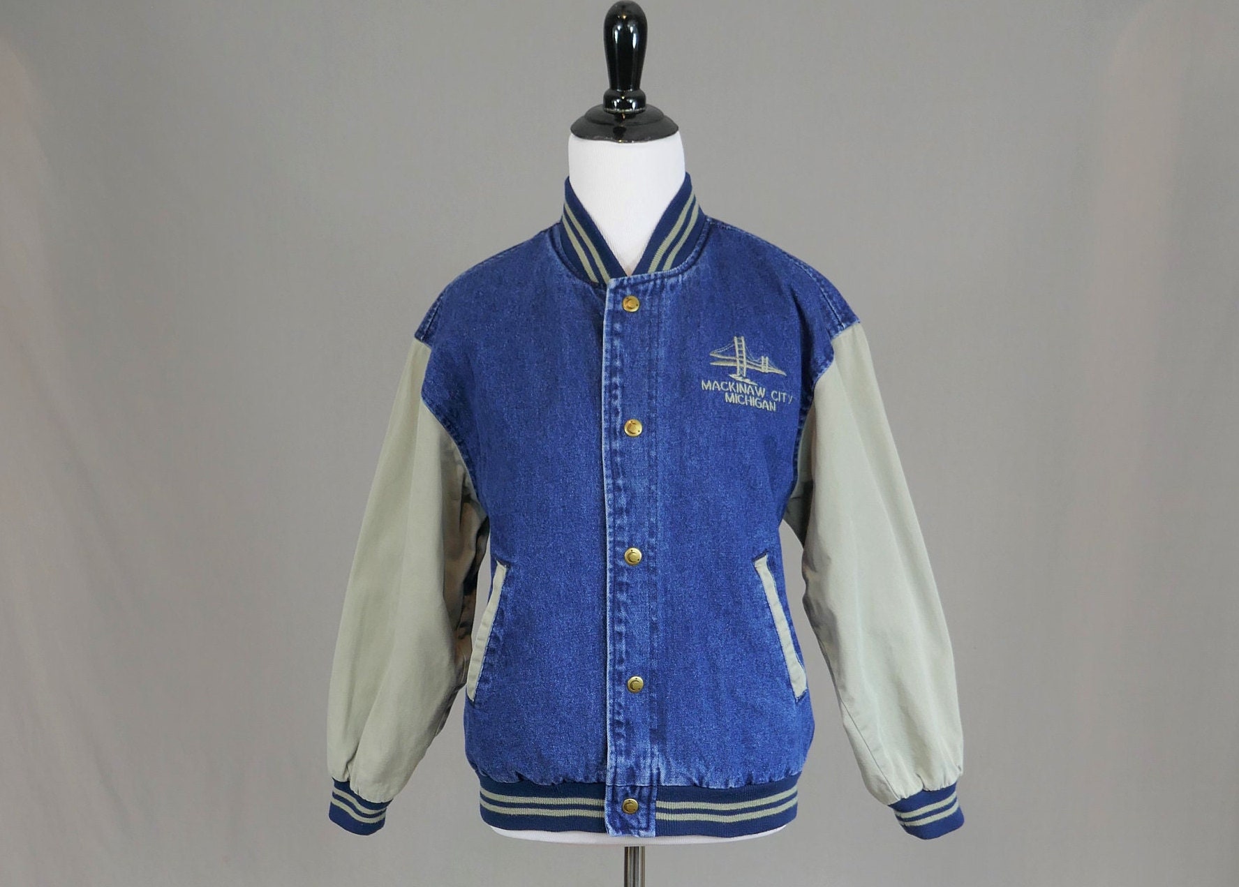 90s Mackinaw City Michigan Jacket - Blue Jean Denim Gray