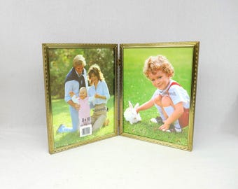 Vintage Hinged Double Picture Frame - Filigree Gold Tone Metal W/ Glass ...