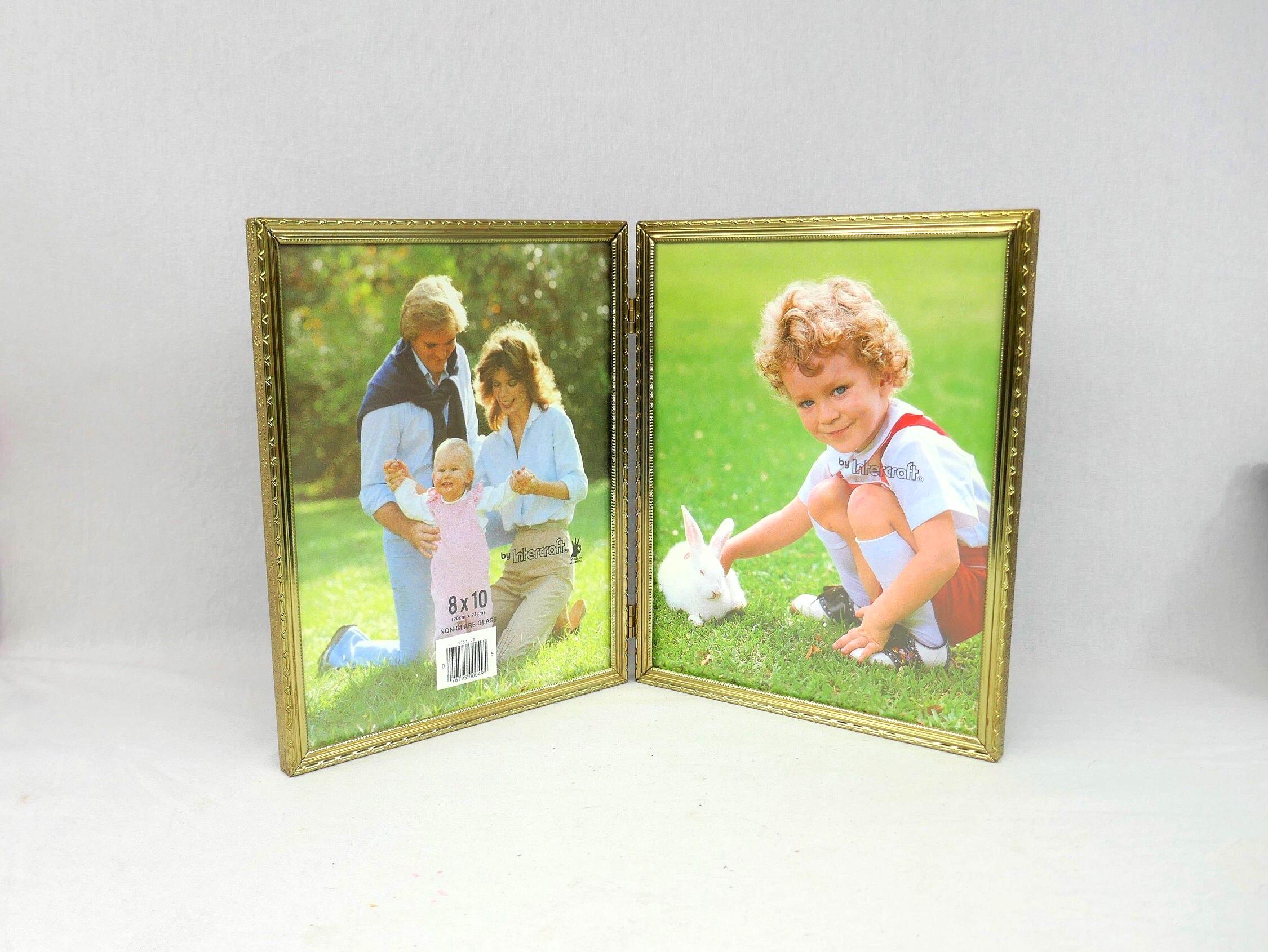 Vintage Hinged Double Picture Frame - Gold Tone Metal W/ Non-glare ...