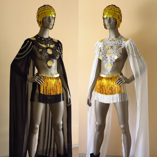 GODDESS COSTUME, for burning man wedding cloak white goddess dress egyptian costume for burning man cape