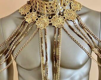 Gold Crystal Shoulder Jewelry for men or women/Gold Crystal Shoulder Necklace/Shoulder Chain Harness/Shoulder Piece/Crystal Harness