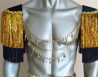 MENS BURLESQUE COSTUME/sexy costume for burning man/god/gold/sequin/fringes/gladiator/roman/ancient/cosplay costume/rave men/white/black/red