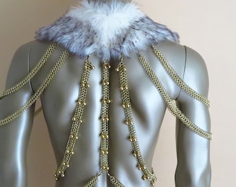 FUR MANTLE/larp/viking armor/barbarian armor/viking costume/barbarian costume/festival fur coat men/shoulder armor men/fur cape men
