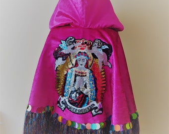 rainbow lgbt cape cloak, bling festival coat, sequin fringe jacket cape, burning man coat, sequin coat, festival costume kimono
