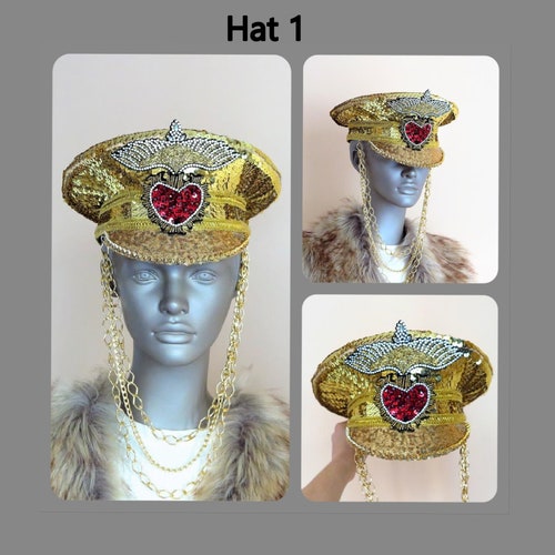 For burning man Marching Band hat Millitary jeweled hat Burning Man Hat Captain's Hat Festival Hat Party headdress, Playa Cap shops headpiece