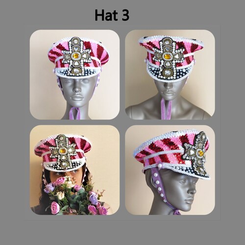 For burning man Marching Band hat Millitary jeweled hat Burning Man Hat Captain's Hat Festival Hat Party headdress, Playa Cap shops headpiece