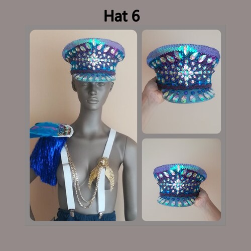 For burning man Marching Band hat Millitary jeweled hat Burning Man Hat Captain's Hat Festival Hat Party headdress, Playa Cap shops headpiece