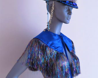 FESTIVAL CAPE festival shawl playa wear for burning man, outfit rave shrug velvet capelet iridescent holographic fringe bolero