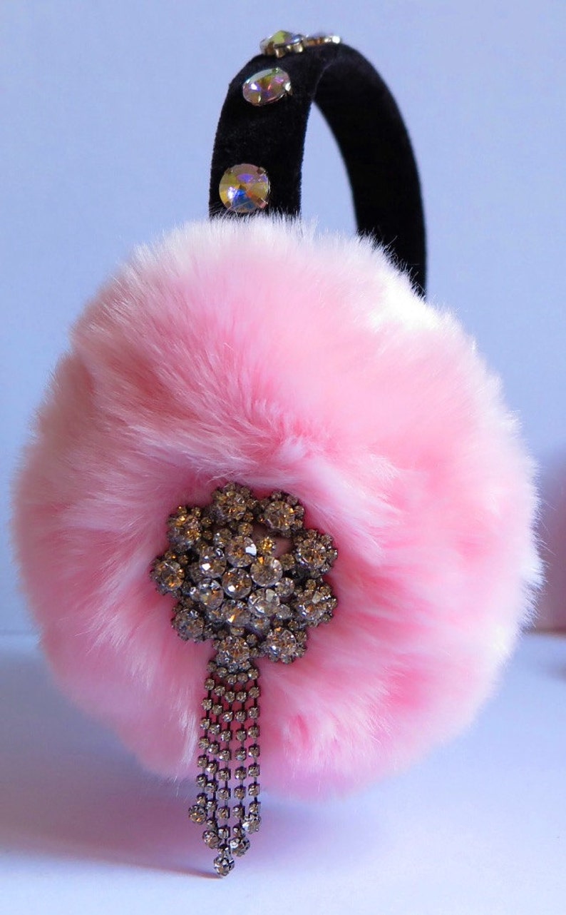 Soft Pink earmuffs insp by Scream Queens jeweled faux fur Etsy