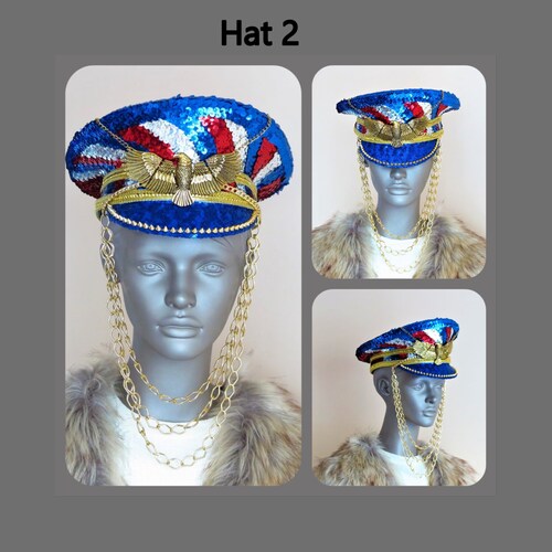 For burning man Marching Band hat Millitary jeweled hat Burning Man Hat Captain's Hat Festival Hat Party headdress, Playa Cap shops headpiece