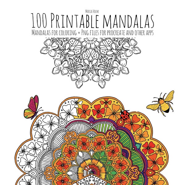 Printable Mandala Adult Coloring Pages | Mixed Mandala Coloring Book | 100 Mandalas | Procreate