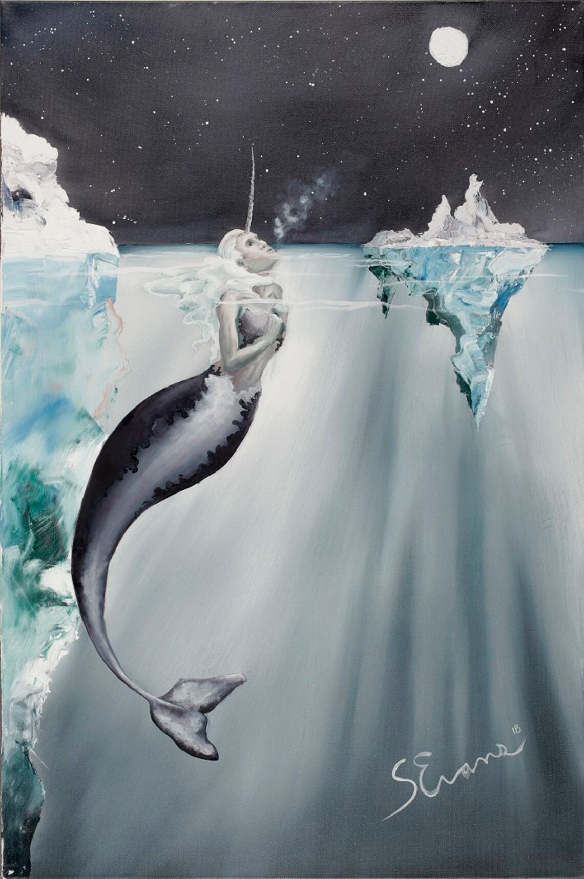 Narwhal Mermaid in the Arctic eMERgence Original Oil | Etsy