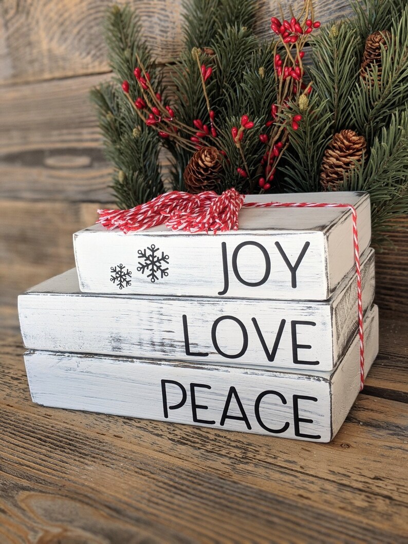 Wood Faux Books White Wood Books Rustic Holiday Decor Etsy