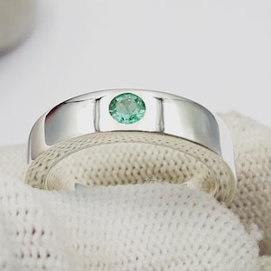 Natuurlijke smaragd ring verzonken set band 925 sterlingzilver, smaragd ring heren, smaragd ring voor vrouwen