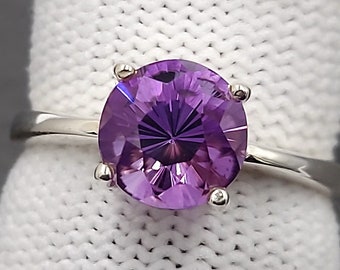 Amethyst Ring 925 Sterling Silver Precision Cut gemstones, Engagement Ring, Size 8 mm. 2.50 Carat, February Birthstone