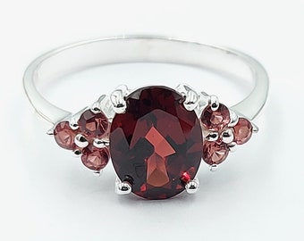 Garnet Statement Ring 925 Sterling Silver Unique Handcrafted Jewelry Gift For Her