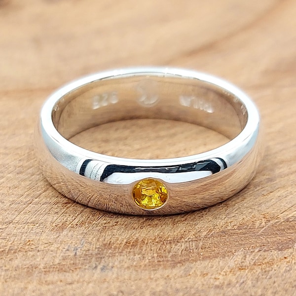 Natural Yellow Sapphire Sterling Silver Rings , Yellow Sapphire Statement Rings, Yellow Sapphire Band Ring, Ring for Men Women