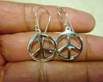 Peace Sign silver Earrings, Peace Earrings 925 Sterling Silver Peace Sign Symbol Charm Earrings Drop Dangle