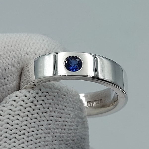 Blue Sapphire Statement Ring 925 Sterling Wedding Bands Personalized Gift for Men and Women