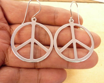 Peace Sign Sterling silver Earrings large 35 mm