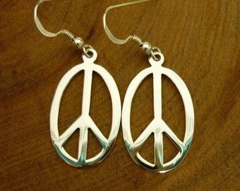 Peace Sign Earrings Oval 925 Silver Sterling, Gift For Her, Personalized Jewelry
