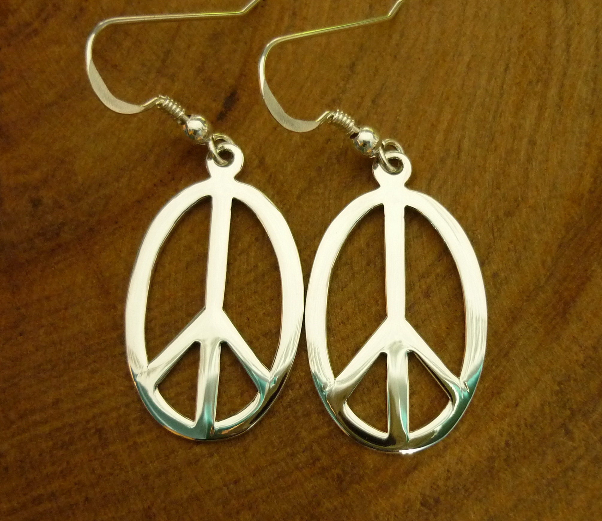 Peace Sign Earrings Oval 925 Silver Sterling, Gift For Her, Personalized Jewelry