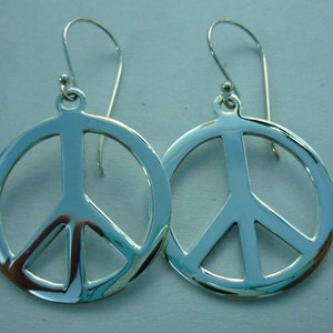 Peace Sign Earrings Peace Earrings 925 Sterling Silver Peace Sign Symbol Charm Earrings large 28 mm image 1