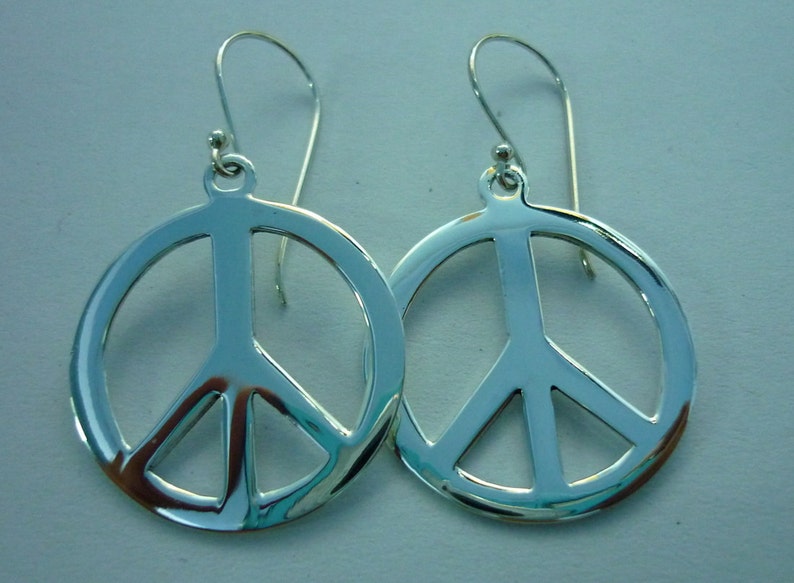 Peace Sign Earrings Peace Earrings 925 Sterling Silver Peace Sign Symbol Charm Earrings large 28 mm image 1