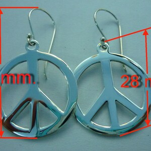 Peace Sign Earrings Peace Earrings 925 Sterling Silver Peace Sign Symbol Charm Earrings large 28 mm image 3