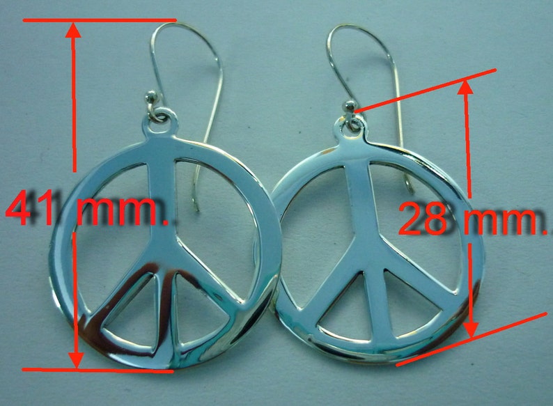 Peace Sign Earrings Peace Earrings 925 Sterling Silver Peace Sign Symbol Charm Earrings large 28 mm image 3
