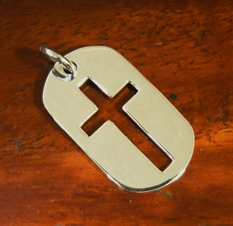 Dog Tag Cross Classic Dog Tag 925 Sterling Silver Charm Etsy