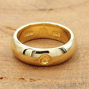 Natürliche Gelbe Saphir 14k Gold Vermeil Ring Hochzeit Band Flush gesetzt Ring, Muttertagsgeschenk