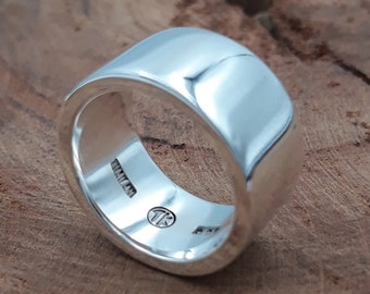 Silber Bandring Breite 10 mm Dicke 2 mm, 925 Sterling Silber Statement Ring personalisierte Geschenke, Muttertagsgeschenk